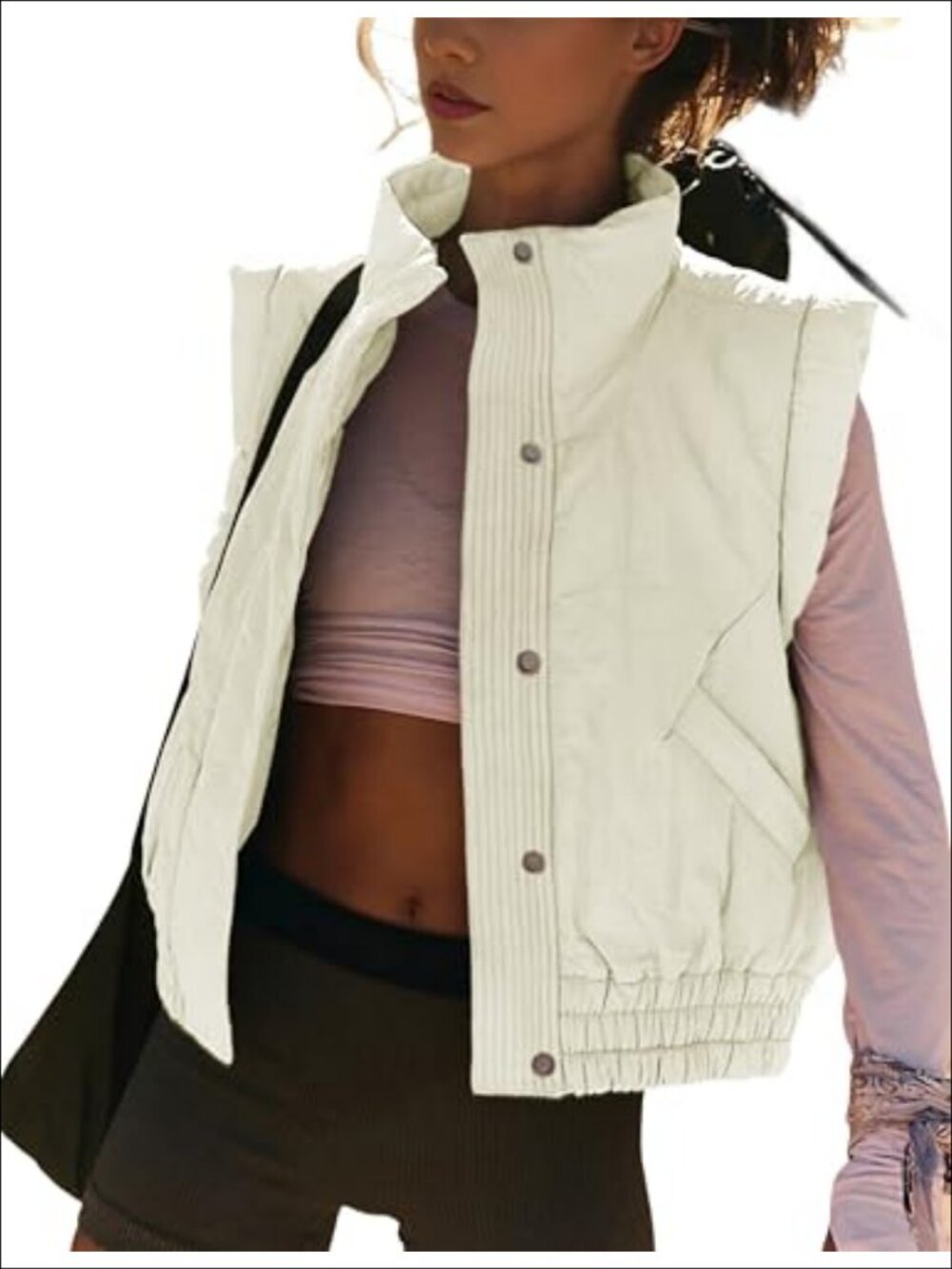 Quilted Puffer Vest Button Down Sleeveless Stand Collar Padded Gilet